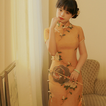  Clearance Yiyis flower rain Chinese style modified cheongsam silk and linen young literary girl midi dress