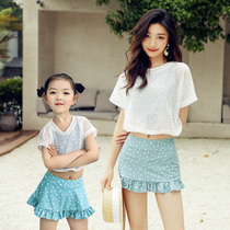 Parent-child swimsuit female mother and daughter new split skirt three-piece sunscreen cover belly thin hot spring cute childrens swimsuit