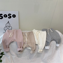 Korean version of autumn and winter new male and female baby baby catching suede cotton pants 100 hitch casual big PP pants baby boy hit bottom pants