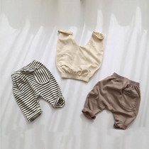 ins south korea infant spring summer 100 lap comfort pure cotton big PP pants loose kharen pants thin long pants baby pants
