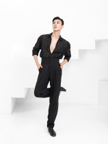  ZYM Latin dance suit Dance suit trousers Retro high waist pants type elastic waist practice pants Mens performance suit N012