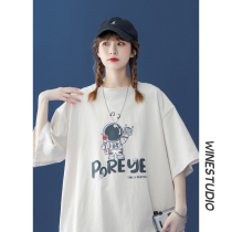 (Buy one get one free)Large t-shirt womens summer loose design sense niche tee original short-sleeved American street style t-shirt
