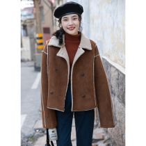 Mingding fur one lamb coat womens autumn and winter plus velvet locomotive jacket short little new winter