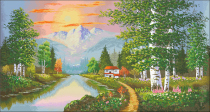 Cross stitch electronic drawings 3622 spring trees hut 661W * 353H117 color XSD source file