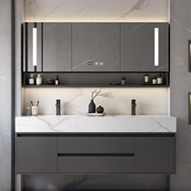 Light luxury intelligent rock board bathroom cabinet combination modern simple wash face wash basin double basin cabinet