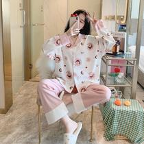 Maternity nightwear thin girly cute long sleeve cotton yue zi fu postpartum 9 yue fen 10 L clothes at home during the spring and autumn 1