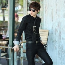 New spot mens autumn business long-sleeved shirt mens Korean fashion slim shirt 24