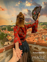 Anita folding fan Hanfu classical wooden fan Spanish catwalk fan Double-sided painting fan National tide travel photo fan