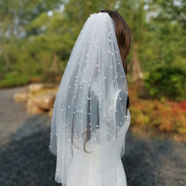 Head yarn headdress Super fairy Pearl short wild single-layer fork comb long tail soft yarn brigade wedding