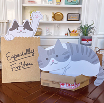 Japan authorized squat carton cute cat paper bag pull cat birthday thanks to the universal warm creative greeting card film