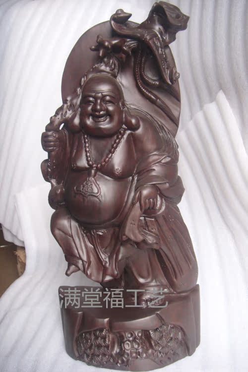 Ebony wood happy Milch laughs Buddha craft wood carving piece redwood town house living room gifts for service