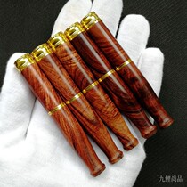 Natural water ripple fluorescent red sandalwood willow rod core double filter cigarette holder comparable to Hainan Huanghua pear mens smoking set