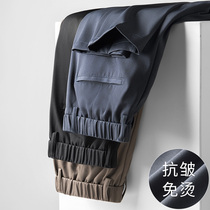 Straight suit pants mens hanging feeling spring and autumn thin casual trousers non-iron business dress pendant elastic waist trousers