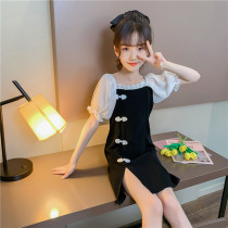 Girls cheongsam summer Chinese style 2021 new style little girl Western style dress thin section hanfu children skirt