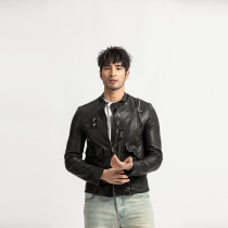 Noid Heavy Industry Washed Multi-zipper Korean Slim Locomotive Leather Leather Men's Jacket Jacket 2021 Fall Winter