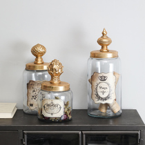 American French thickened glass sealed jar dried fruit jar with lid storage jar candy jar vintage creative decorative jar ornaments
