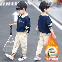 Childrens clothing boys autumn suit 2021 new boys Korean Sports Plus velvet thickened autumn and winter childrens tide clothes