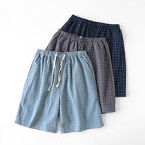  Summer cotton pajamas summer shorts beach pants mens loose casual five-point plus size home plaid large pants thin