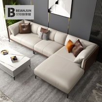 Italian minimalist leather sofa Living room size apartment corner L-shaped latex leather sofa Modern leather sofa combination