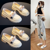 Small Leather Shoes Women 2022 New Lefu Shoes One Foot Pedal Women Shoes Spring Autumn Spring Small Crowd Design Feeling Coarse Heels