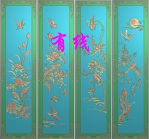  Carved picture four seasons flower and bird wardrobe bookcase vertical sandalwood carving door panel lotus peony hibiscus moon season