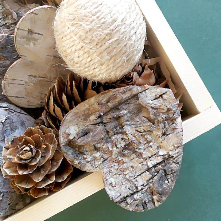 Natural birch bark love heart-shaped punch dried flowers Mori Christmas rattan wreath DIY decoration shop props