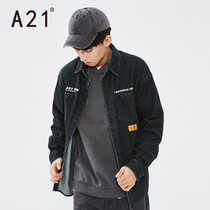 A21 mens loose lapel collar long sleeve denim shirt 2021 autumn and winter New thin coat autumn shirt tide men
