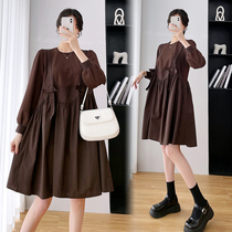 GEMI Pregnant Women Spring Dress Large Size Dress Loose Medium and Long Foreign Style Fraggy Skirt Fashion Long Sleeve Small Skirt
