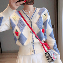 2022 New v collars Coloured sweater knitted sweatshirt with a short long sleeve autumn and winter hit bottom blouse
