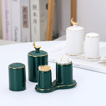 Nordic multifunctional toothpick tube creative fashion combination set ceramic cotton sign box with lid restaurant storage can