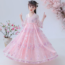 Hanfu Girls Summer Dress Short Sleeve Chinese style Tang Dress Children Fairy costume girl Summer thin Chiffon dress