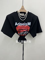 VENEFIT South Korea Dongdaemun 2022 summer new lace-up design slim casual short-sleeved T-shirt women
