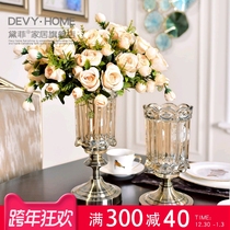 Light luxury glass vase ornaments living room flower arrangement table flowers American New Year decoration European simulation floral dried flowers