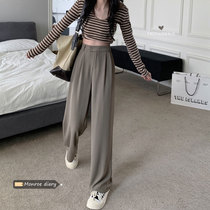 2022 Spring Autumn New Womens Clothing High Waist Display Slim Casual Straight Drum Pants Black Western Dress Pants 100 Hitch Pants Long Pants