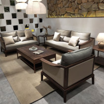 New Chinese style sofa solid wood walnut color fabric art small apartment ash wood living room leisure chair modern Chinese style light luxury