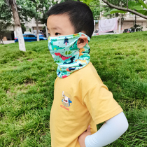 Childrens hanging ear sunscreen mask full face UV protection neck ice silk scarf summer outdoor sports riding headscarf