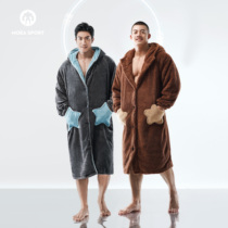 Ink cube pajamas mens autumn and winter lamb cashmere thickened bathrobe flannel cartoon robe cute home clothing tide