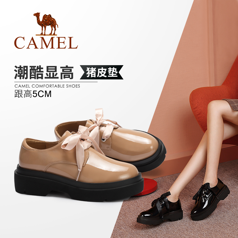 Camel women's shoes 2018 autumn new fashion modern heel shoes ribbon lace-up shoes thick bottom tide cool single shoes women