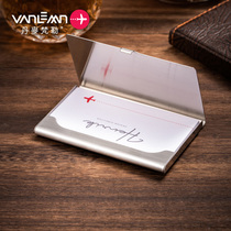 Denmark Vanlemn stainless steel mens business card box large-capacity business card holder exquisite portable high-end womens ultra-thin portable card box anti-theft credit card holder business card bag free lettering