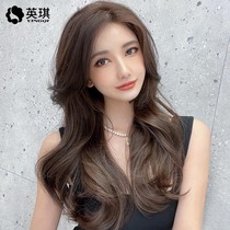 Yingqi wig female hair big wavy curly hair eight-character bangs texture hot lace real hair fluffy natural full head cover