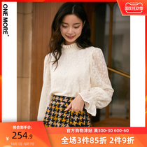 ONE MORE2021 Autumn New lace careful machine small high neck loose casual base shirt temperament women