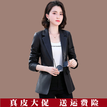 Haining leather leather womens 2021 spring and autumn new fashion slim fit all-match sheepskin small blazer top