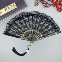 Hanji Dance Film Prop Fan Dark Lorie Retro Chinese Lace Bangrobe Fan Summer Net Crack Cross