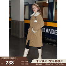 Winter cotton clothes women 2021 new design sense niche tooling long cotton coat Lamb hair collar waist jacket