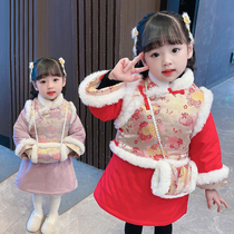 Hanfu girls winter costumes cheongsam children thickened New year clothes baby festive New year clothes Chinese New Year Tang suit