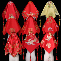 Wedding bride red hijab wedding cover red headscarf Chinese style Xiuhe clothing HIPPA cover gauze translucent scarf translucent