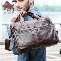 Mens texture briefcase genuine leather single shoulder slanted satchel paper bag Fashion retro cow leather casual hand business bag