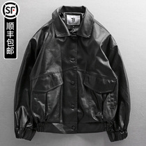 Chao brand IT Port wind trend loose leather clothing mens spring and autumn locomotive suit pilot thin leather jacket puleather jacket