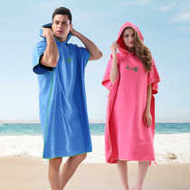 Swimming bathrobe Quick-drying cloak Absorbent bath towel with cap Quick-drying adult sports change Portable hot spring beach towel Female