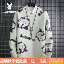 Playboy cartoon sweater 2021 autumn new student knitted sweater mens round neck coat trend Mens